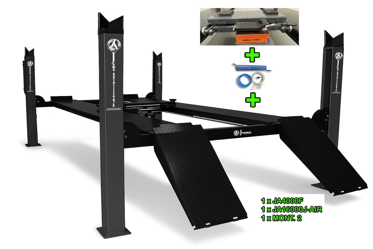 BLACK WEEK - Fyrpelarlyft + Domkraft + Monteringssats för Frihjulslyft (JA4000FPLUS)