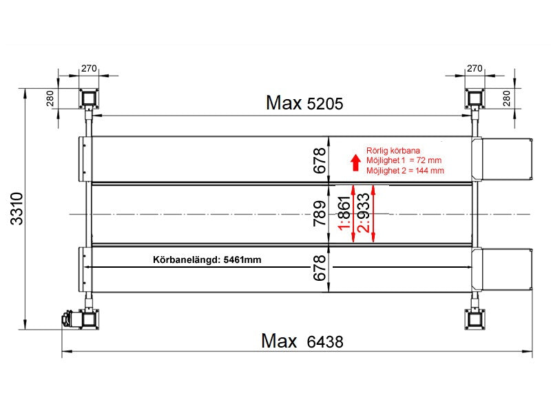 Fyrpelarlyft - hydraulisk - 5500 kg - Basic line (JA5500F)