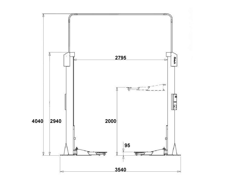 Elektromekanisk tvåpelarlyft utan bottenram - 3500kg - Euro line (JA3500T-E)