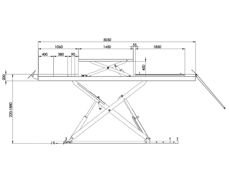 Körbanesaxlyft - Inbyggda frihjulssaxar - 5500 kg. - Euro line (JA9000S-E)
